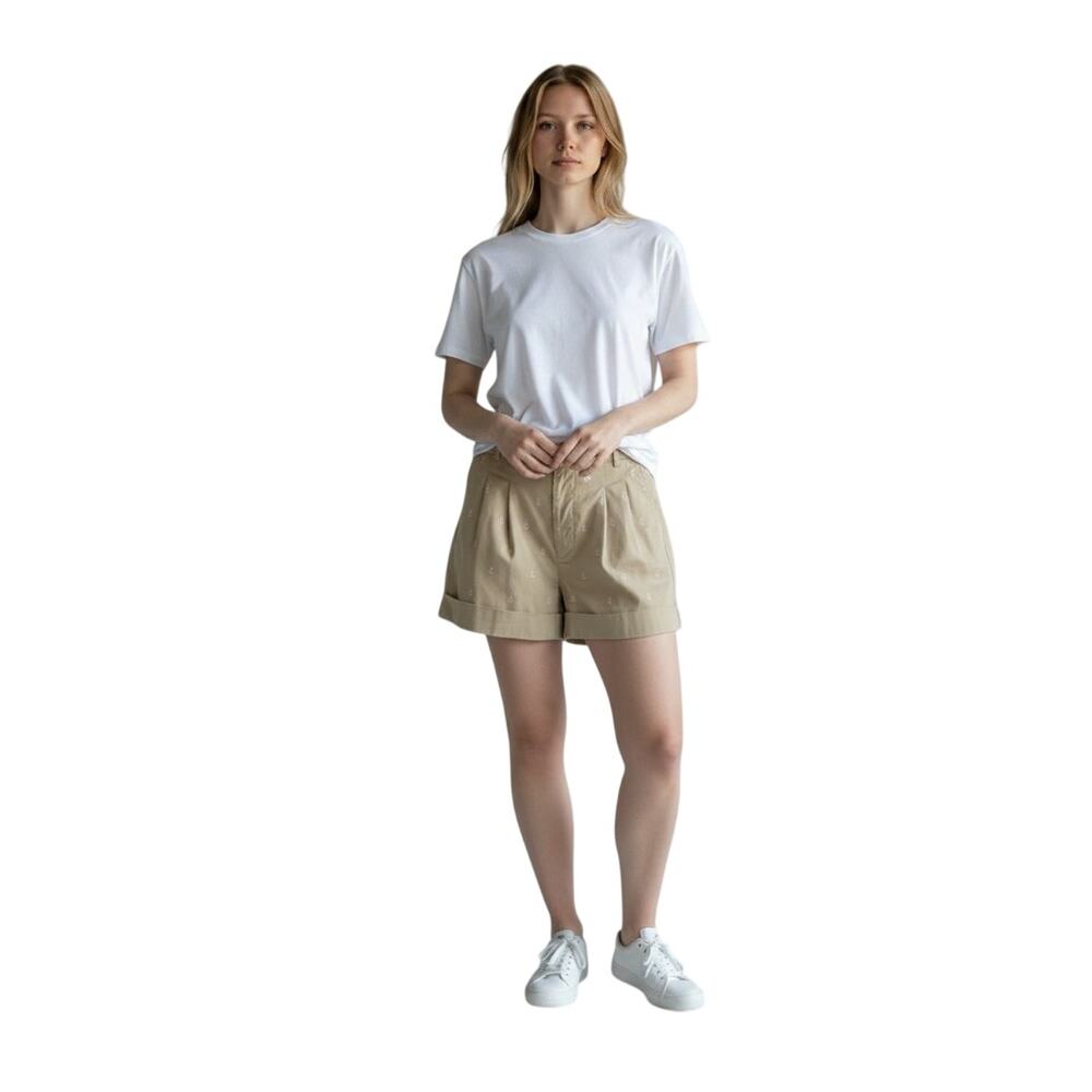 J CREW Coastal Preppy Anchor Embroidered High Rise Khaki Short